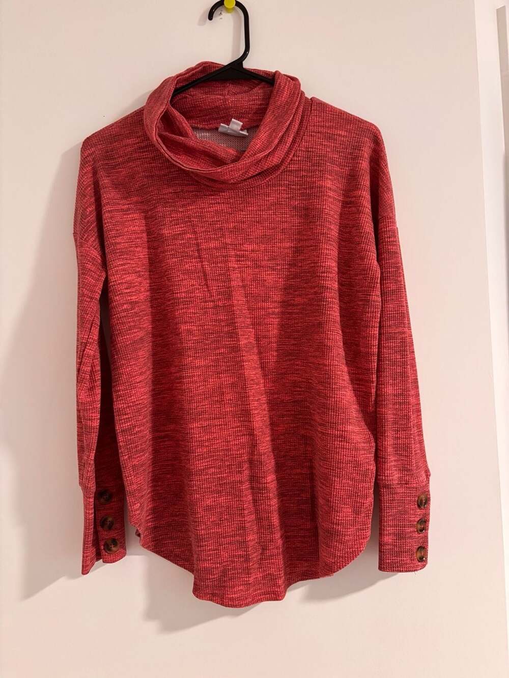 LuLaRoe Womens Thermal Knit Cowl Neck Long Sleeve Pullover with Button Cuffs